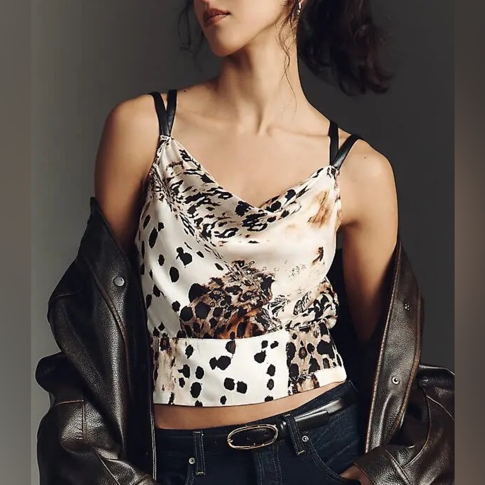 Anthropologie Cowl-Neck Animal Print Tank Top Small NWT